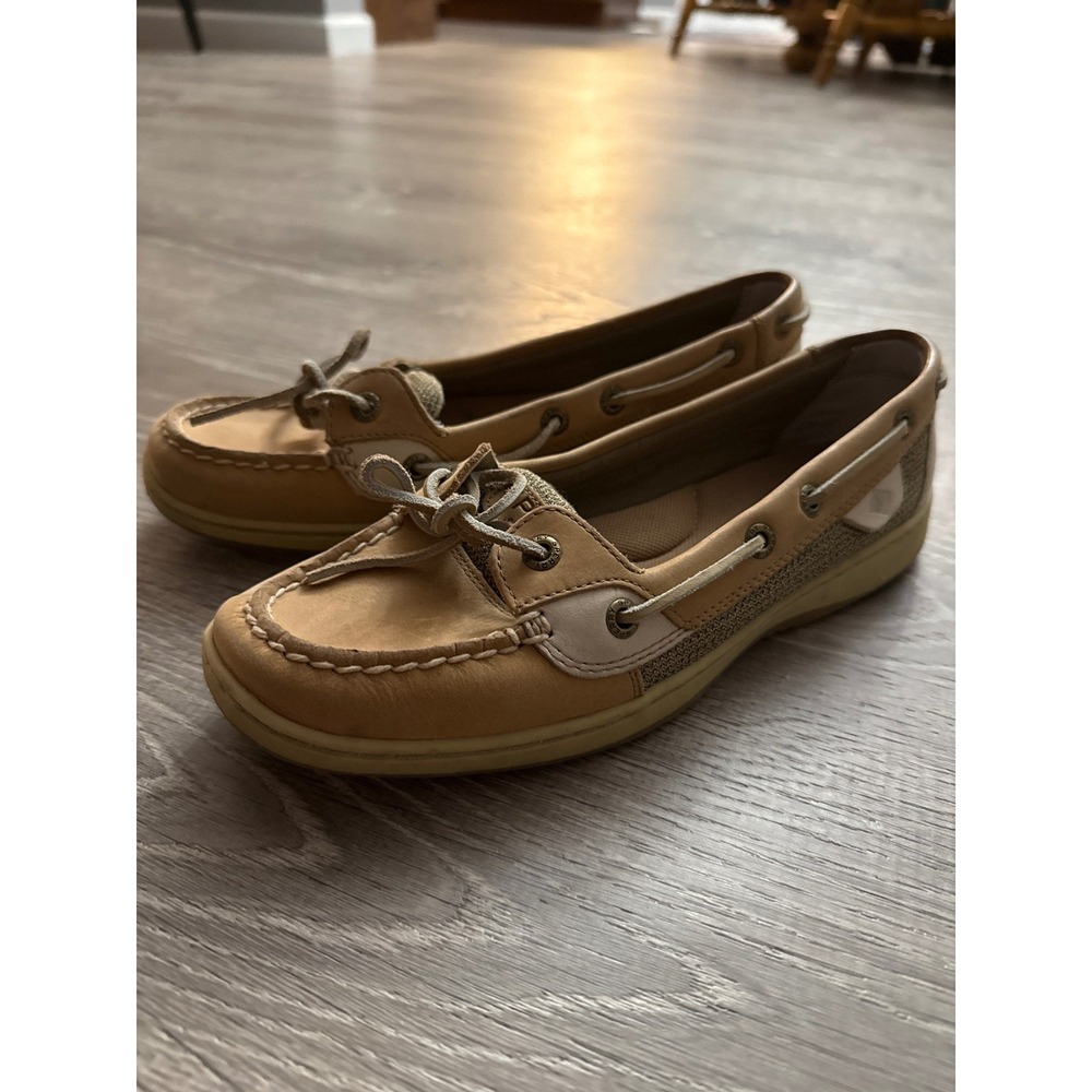Sperry Top Sider‎ Women's Boat Shoes Tan Leather Slip On Loafers 7.5M Angelfish